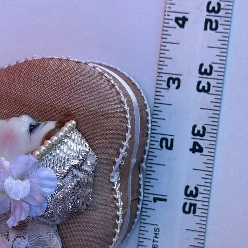 Vintage Heart Trinket Box Ceramic Flapper Girl Lace Pearl Shabby Chic Deco Style